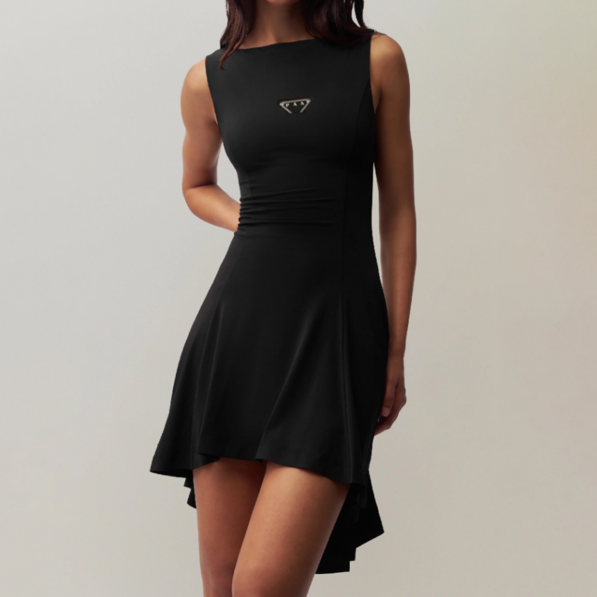2026 New Summer Luxury Fashion Womens Casual Dresses Sleeveless Embroidered Triangle Brand Logo Vest Classic Flat Skirts Woman Slim Outwears Dress A