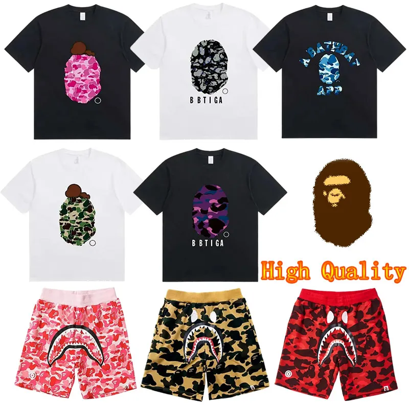 Men Streetwear Camouflage ape T Shirt Shorts Set Summer Casual Cotton Tee Hip Hop Camo Shorts Fashion Urban Outfit Matching Set Oversized Graphic-image-1105630923