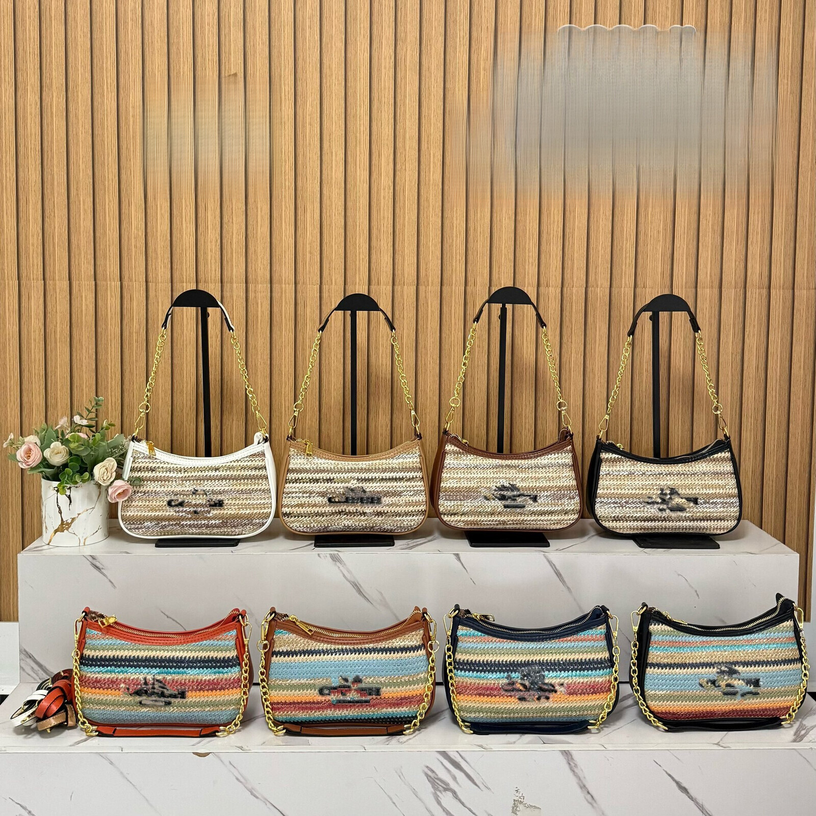 Factory Direct Sales, High-quality, Colorful Striped Underarm, Woven, Chain Bag, Multi-functional Vacation Shoulder And Cross-body Casual Women'