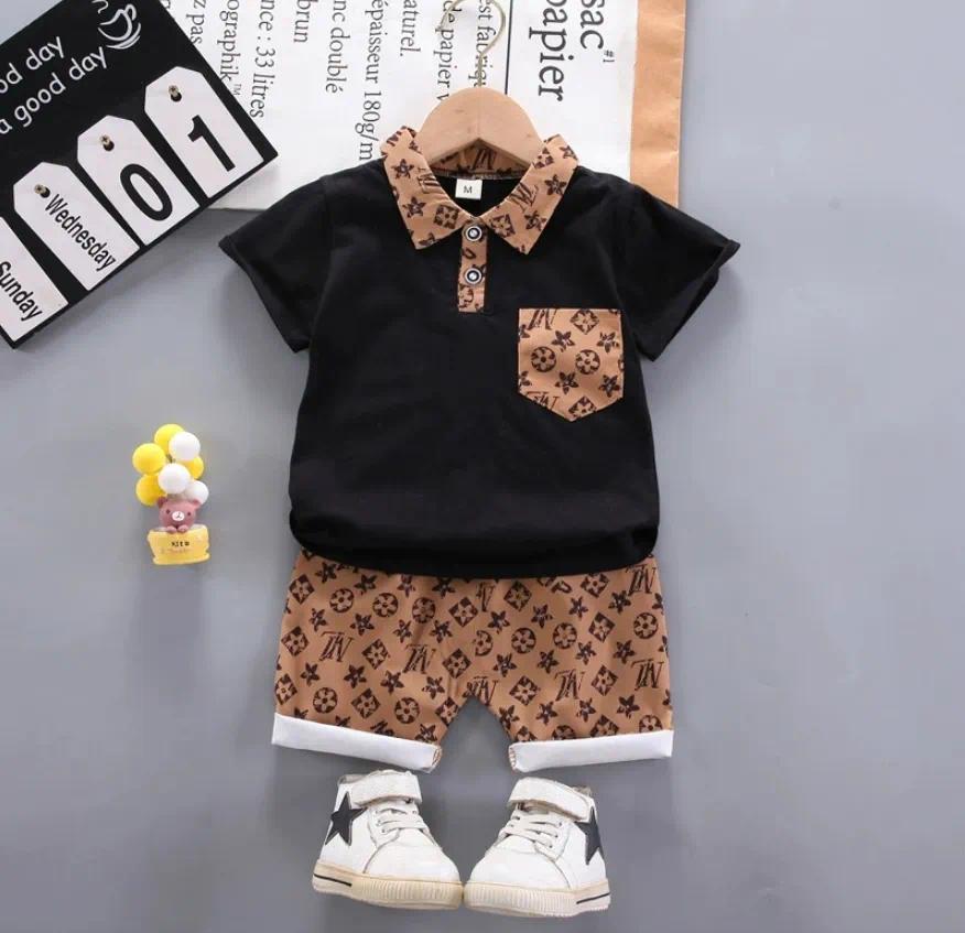 Summer Kids Clothing Sets New Designer Kids Outfits Baby Boys Clothes Set Printed Turn-down Collar T-Shirts Tops+ Shorts 2PCS/Suit Infant Designe-image-1107003926