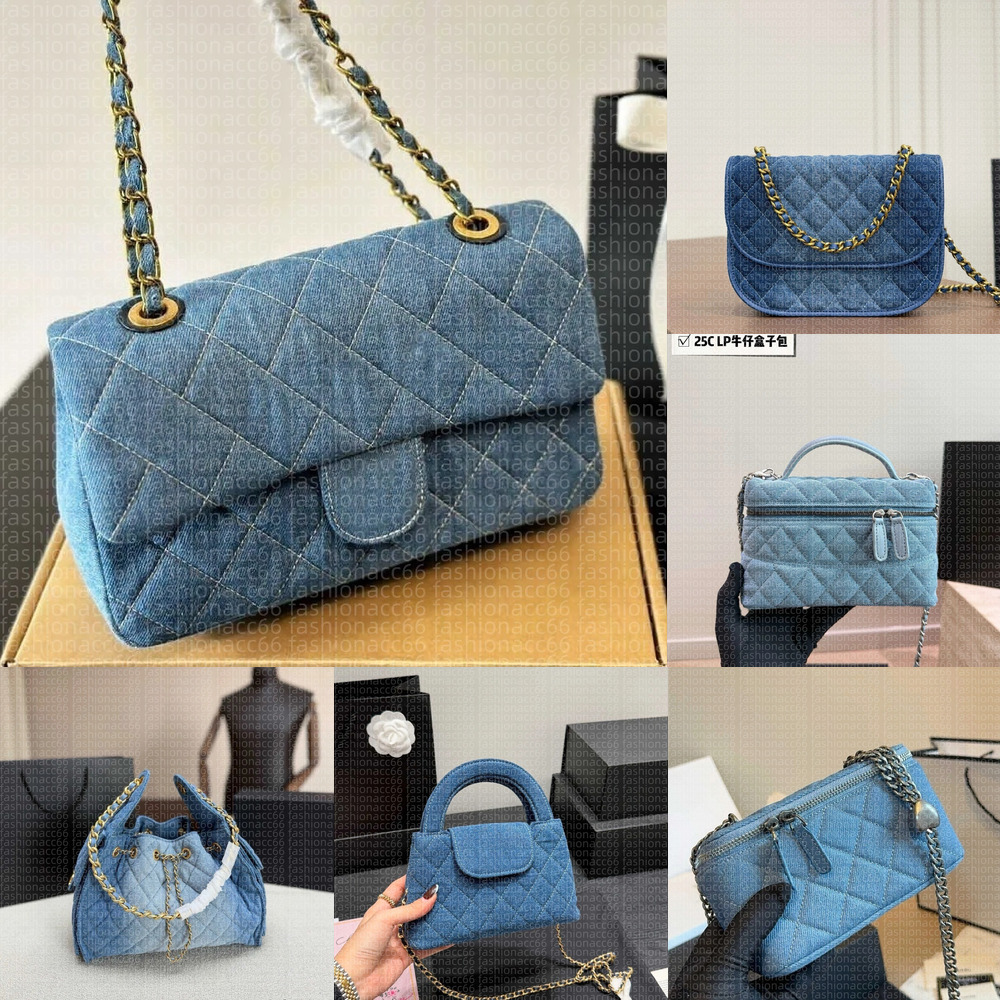 C luxury designer Blue denim bag trendy Flap Sqaure Quilted Camellia Classic Flap bag Chain Shoulder Bag Women trendy Chain bag Crossbody Handbag Me