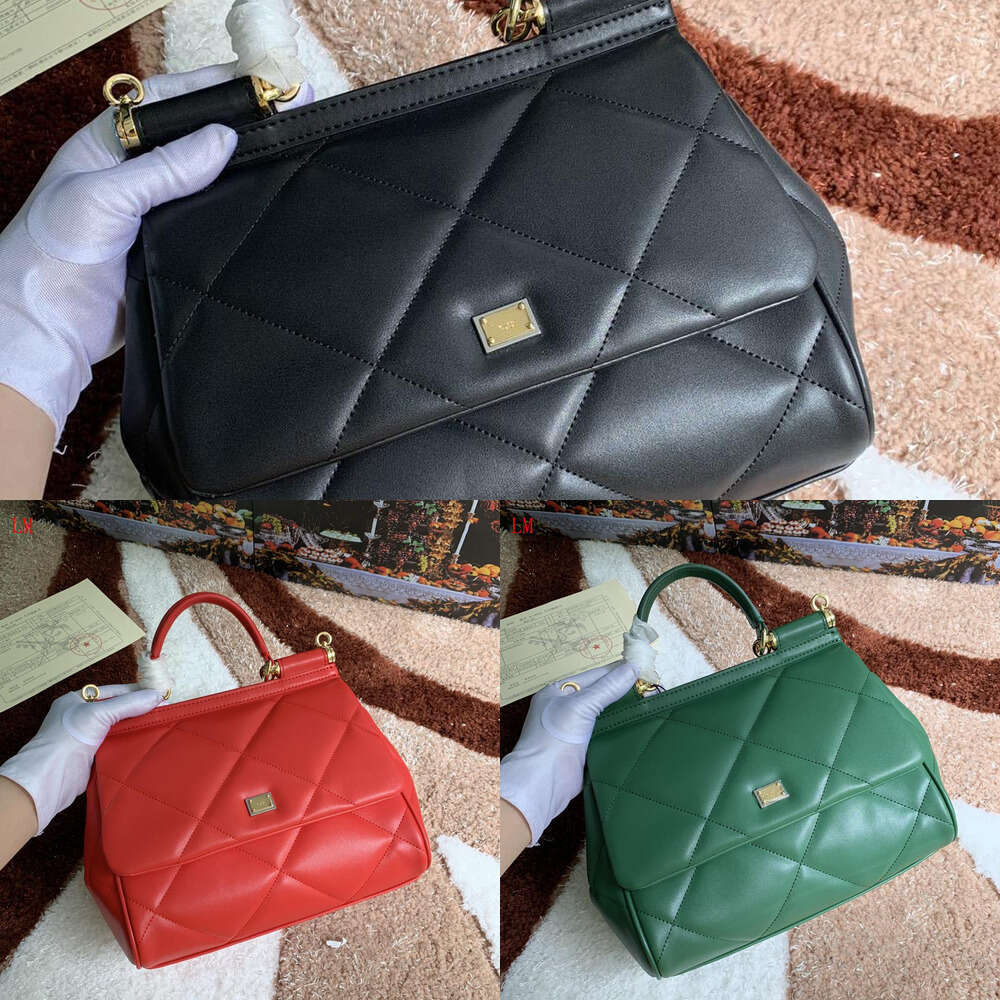 Designer Luxury high quality handbags Handbag Red Leather Sicily Shoulder Top Handle Quilted Bag size 25*20*12cm