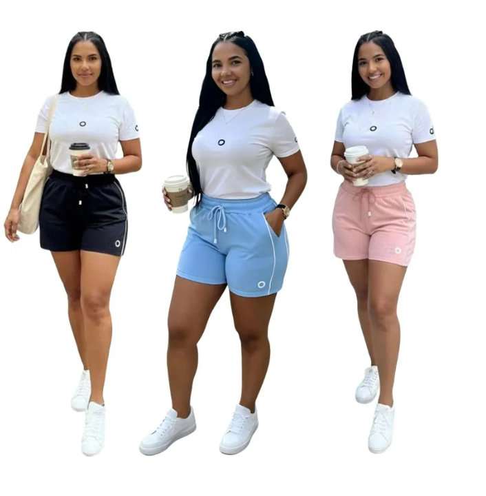 new womens embroidery Tracksuits designer round neck exposed belly button short sleeved shorts fashion 2-piece set Jogger Sport Suit