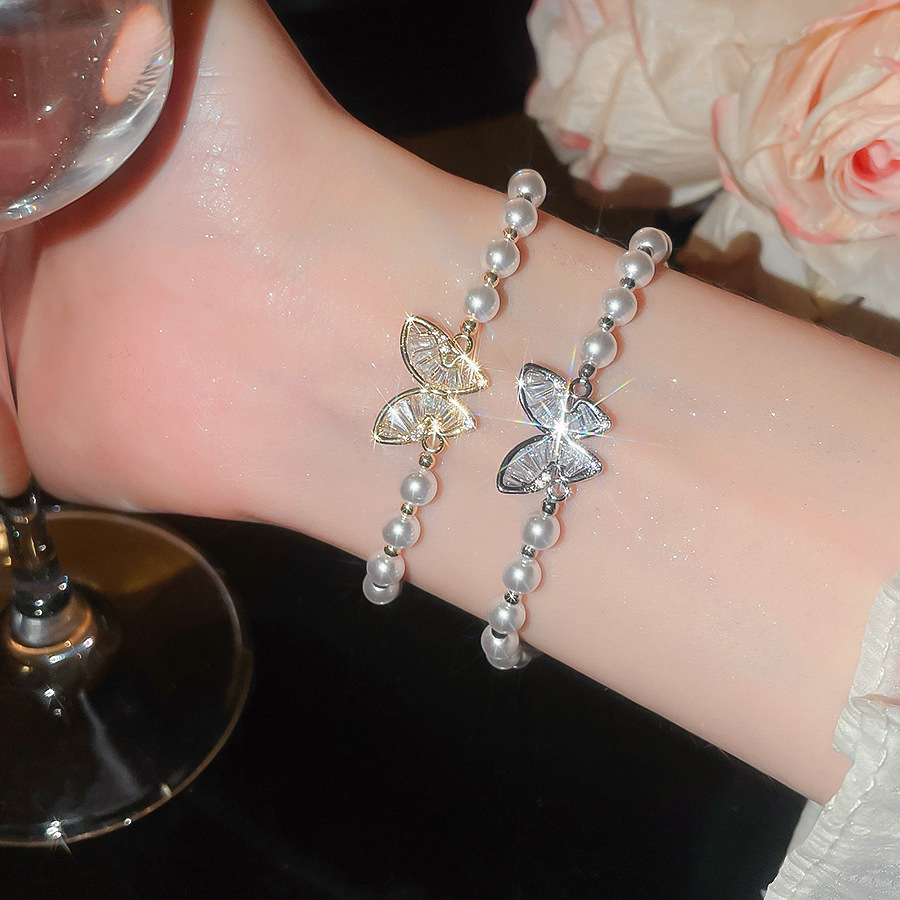 Butterfly design natural pearl bracelet, light luxury designer style, direct from the factory, cross-border wholesale-image-1106838811