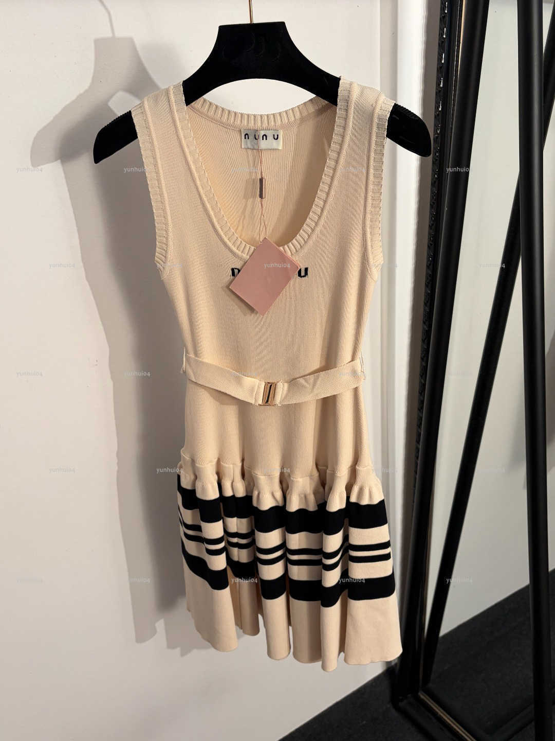 Popular round neck women dress Summer lady dresses women designer clothes logo letter color blocked striped knitted vest frock A025X01N101-image-1106883414