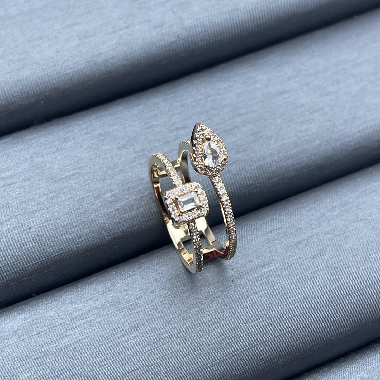 New Fashion Women Silver Rose Gold Stainless Steel Crystal Water Drop White Square Zircon Rings Jewelry Gift-image-1106744190