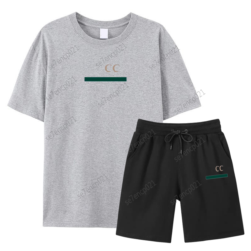 Summer Men's Sets Fashion Gray Tracksuit Short Sleeve 100% Cotton T Shirts Sport Shorts Suit Casual Men Clothing Joggers Sets-image-996111843