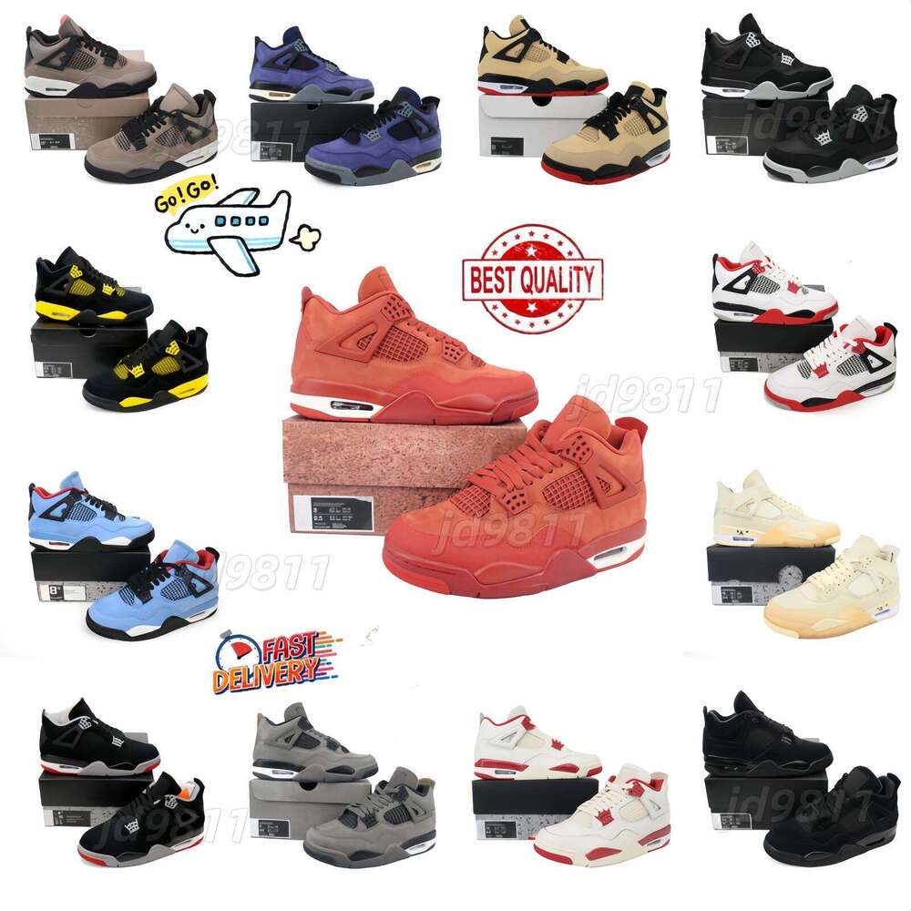4 4s Basketball Shoes White Cement OG Black Cat high quality Bred Military Thunder Olive Laker Purple Navy Metallic Cave Stone Rare White Lettering