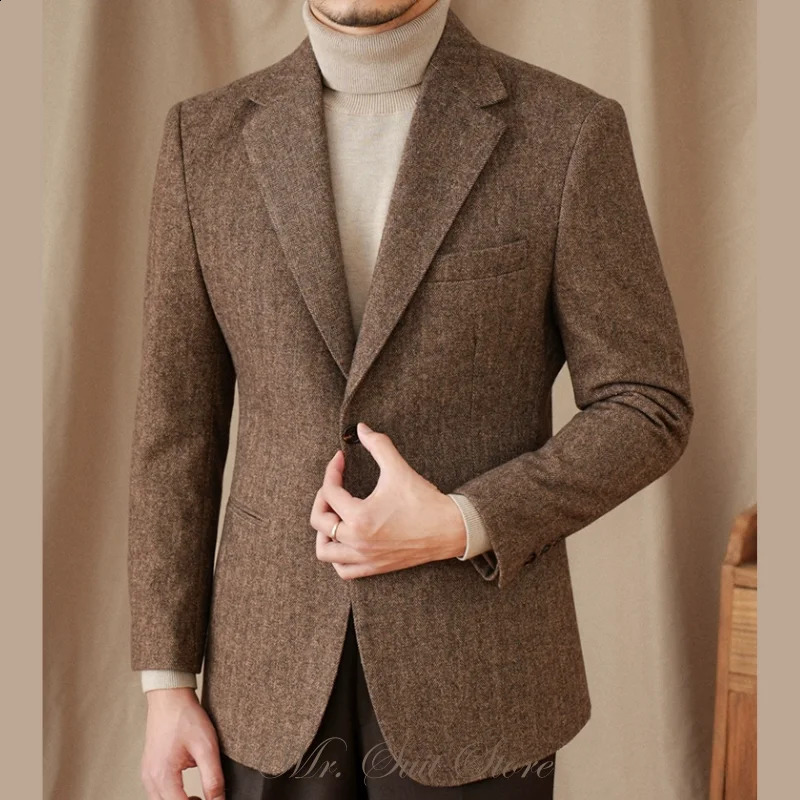 Classic Italian Mens Suit Jacket Single Breasted Autumn Winter Retro Warm Men Herringbone Business Casual Clothing 260515BANJIA