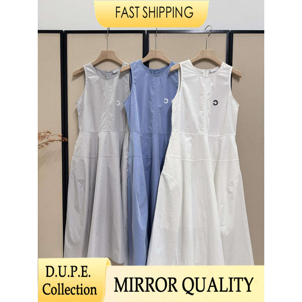 Designer Sleeveless Maxi Dress White Cotton Luxury Brand Style Embroidery Logo Long Dresses Robe Vestidos Casual Beach Summer 2026-image-1106926243