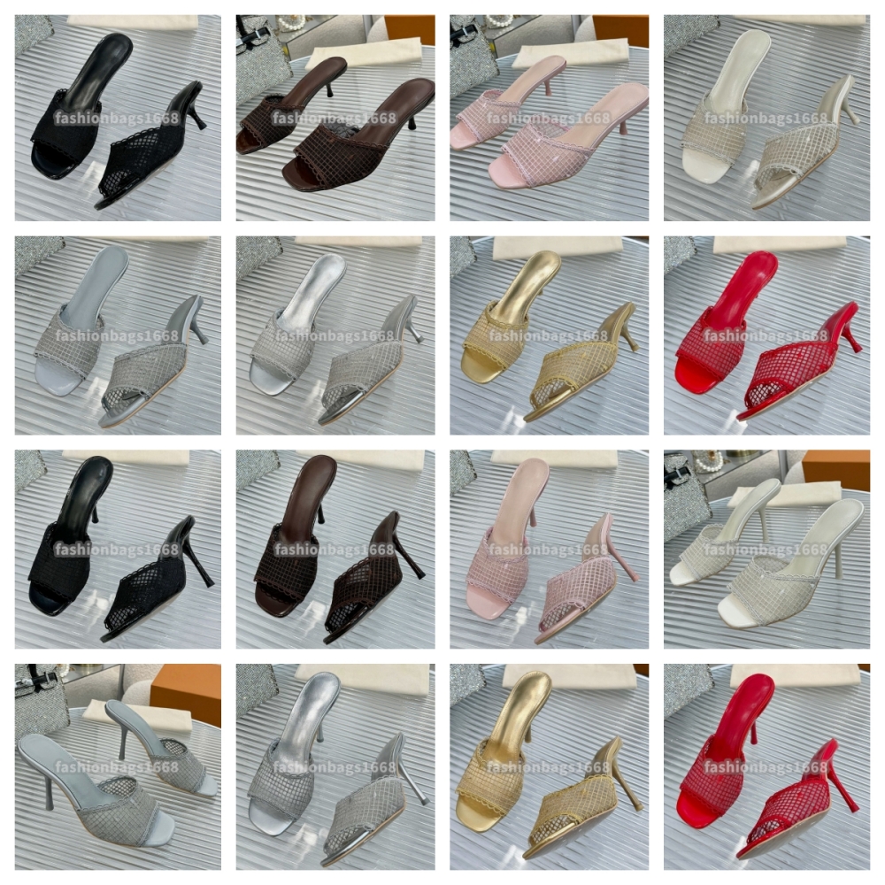 Designer Embroidery Lace Mesh Shoes / Denim Leather Flat Slippers High Heels Sandals for Women Size 35-43