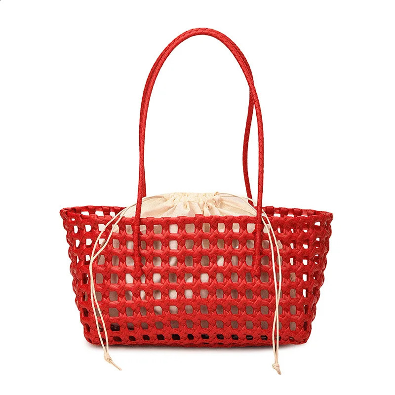 Korean Handmade Woven Hollow Tote BagLarge Capacity Beach Bohemian Style BagVegetable Basket Casual Shoulder Handbag For Women260624