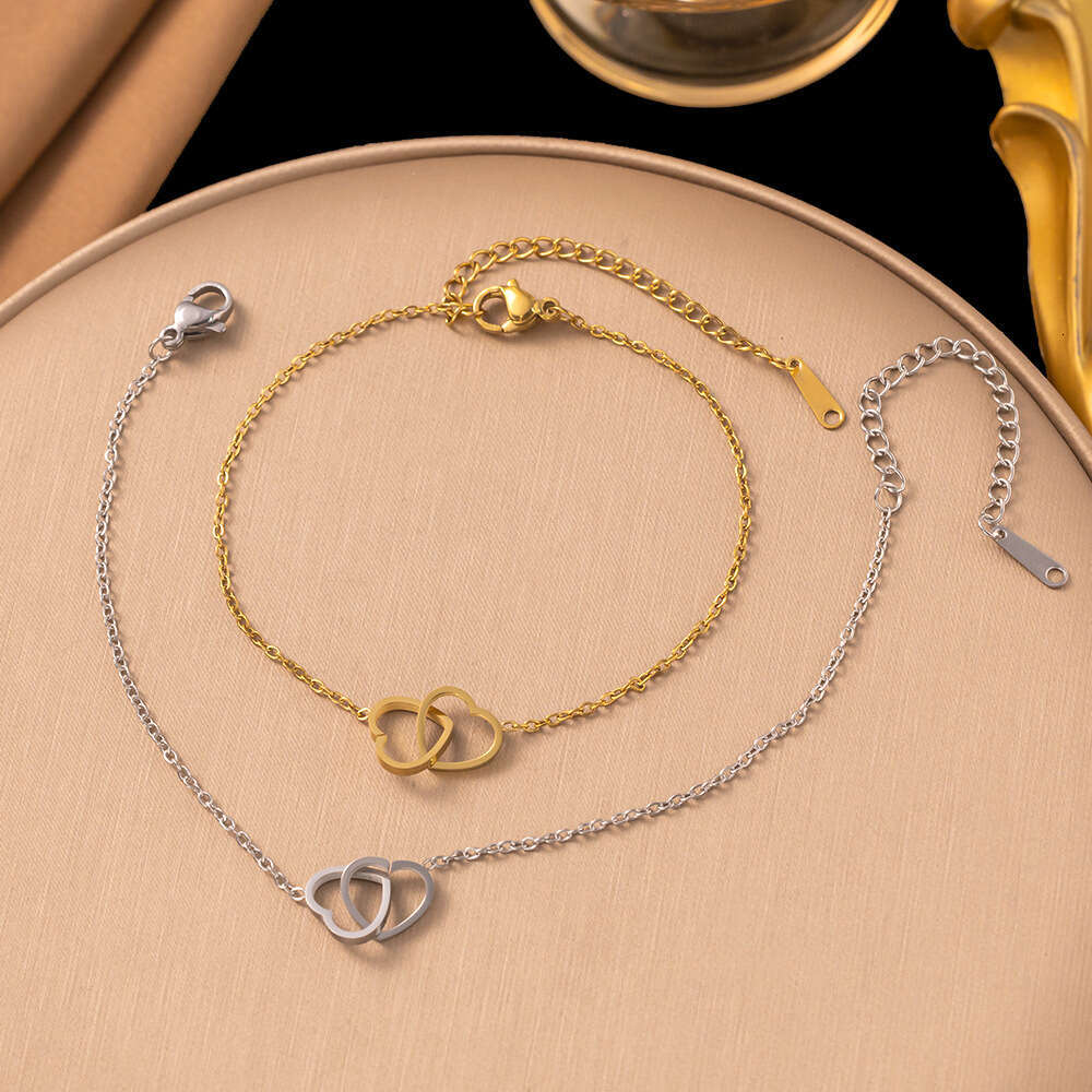 Titanium Steel Double Heart-Shaped Love for Women Ins Stle Personalit Internet Celebrit Bracelet Women's-image-1106842435