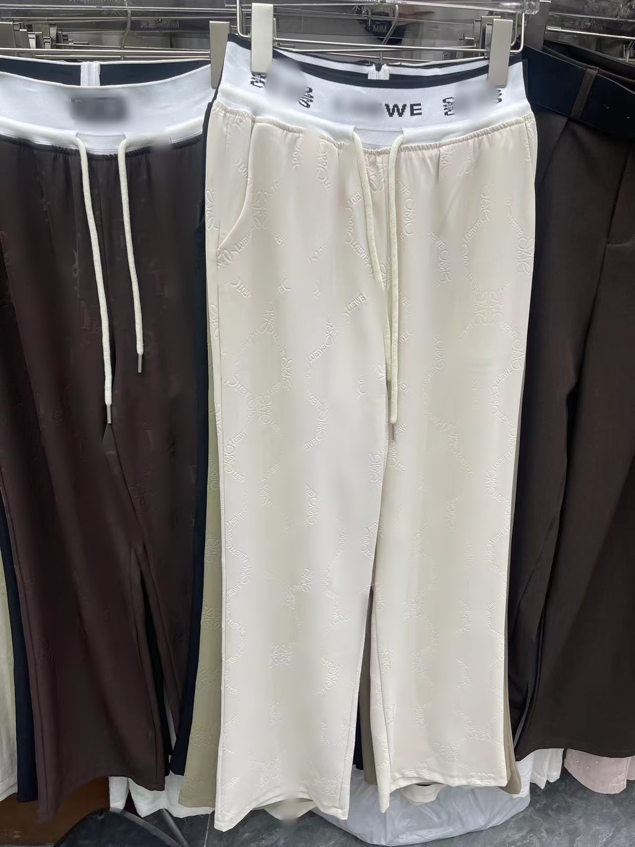 Women's summer autumn fashion designer satin fabric logo jacquard loose wide leg long pants trousers SMLXL