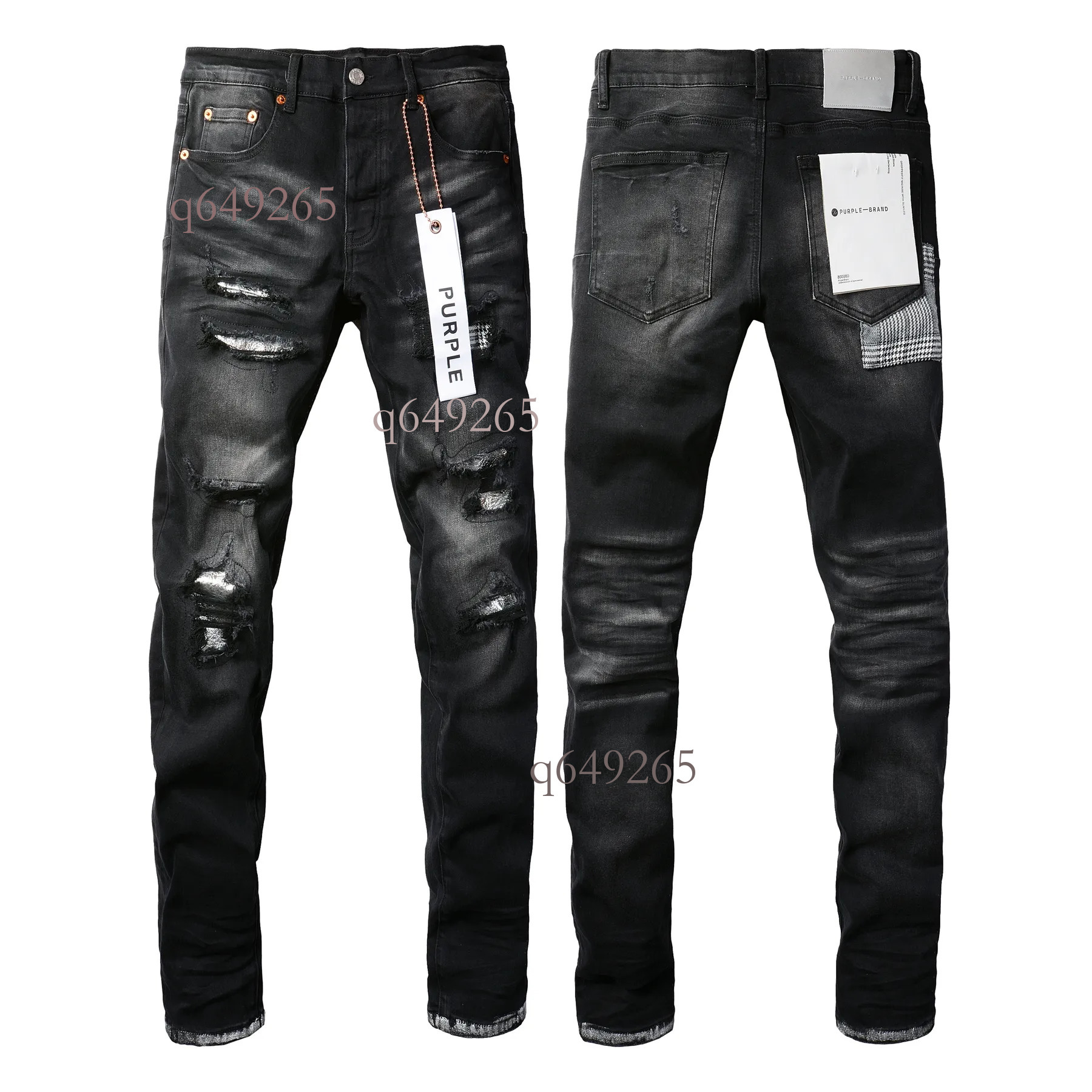Designer Jeans Mens Trousers Purples Jeans Denim Men Black Pants High-End Quality Straight Retro Ripped Biker purple Jean Slim Motorcycle Clothing H