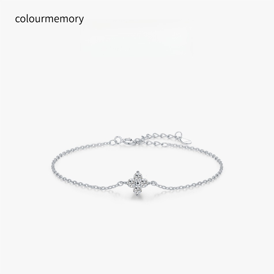 Four-leaf Clover Cubic Zirconia Bracelet, 925 Silver Adjustable Lobster Clasp Delicate Link Chain Lucky Charm Daily Wear for Women-image-1106869367
