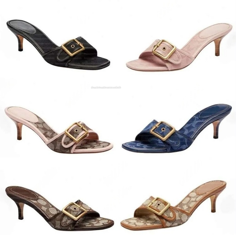 Designer Margot Sandals Womens Kitten Heels C Beach Summer Luxury Denim Heel High Leather Slippers Fall Pumps Cute Lady Low Heeled Size 35-42