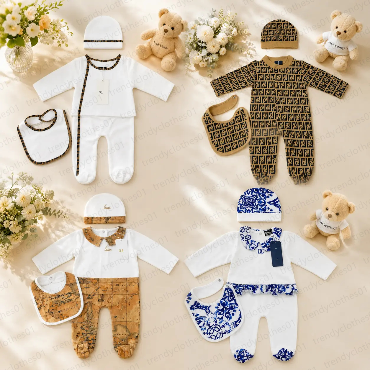 Baby girls boys vintage print floral rompers fashion sprint summer newborn babies luxury designer romper children girl boy fashion climbing clothes