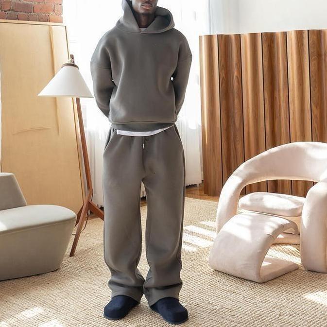 High Quality Tracksuit Men Designer Set For Men Gray Solid Color Hoodie Long Sleeve Straight Pants Minimalist Two Piece Casual Sport Outfit