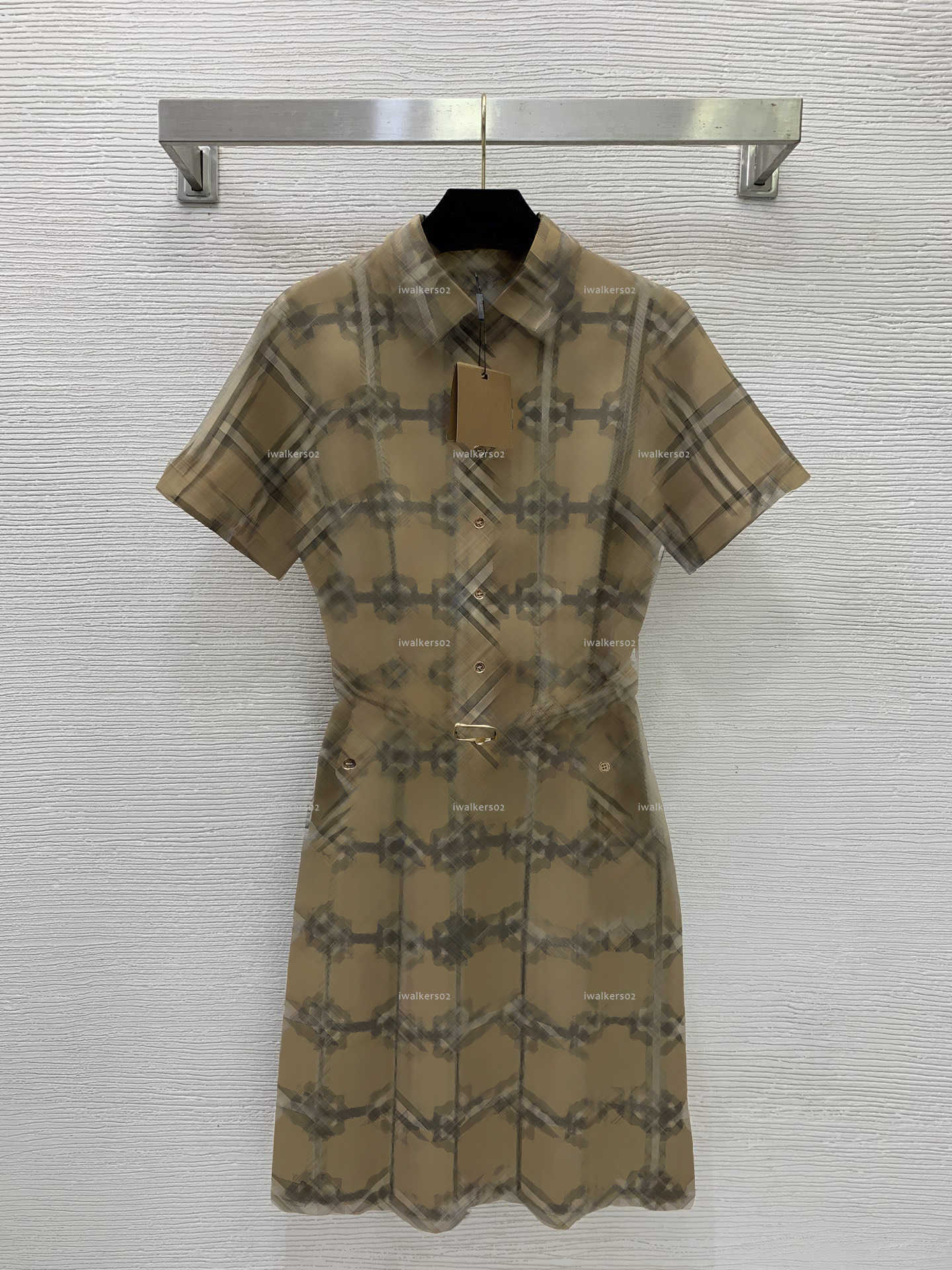 Classics lapel women dress Summer lady dresses women designer clothes grid printed letters Logo Polo collar short sleeved shirt skirt A003X01N043-image-1106883039
