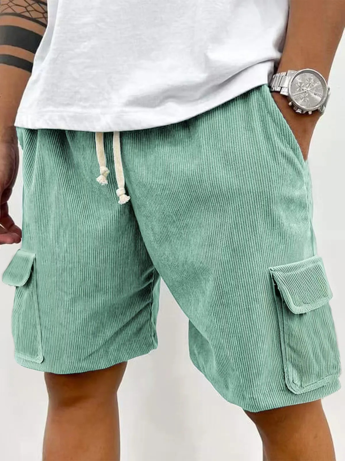 2026 Summer Mens Corduroy Shorts Fashion American Style Multi Pocket Pants Embroidered Retro Straight Leg For Male 260515BANJIA