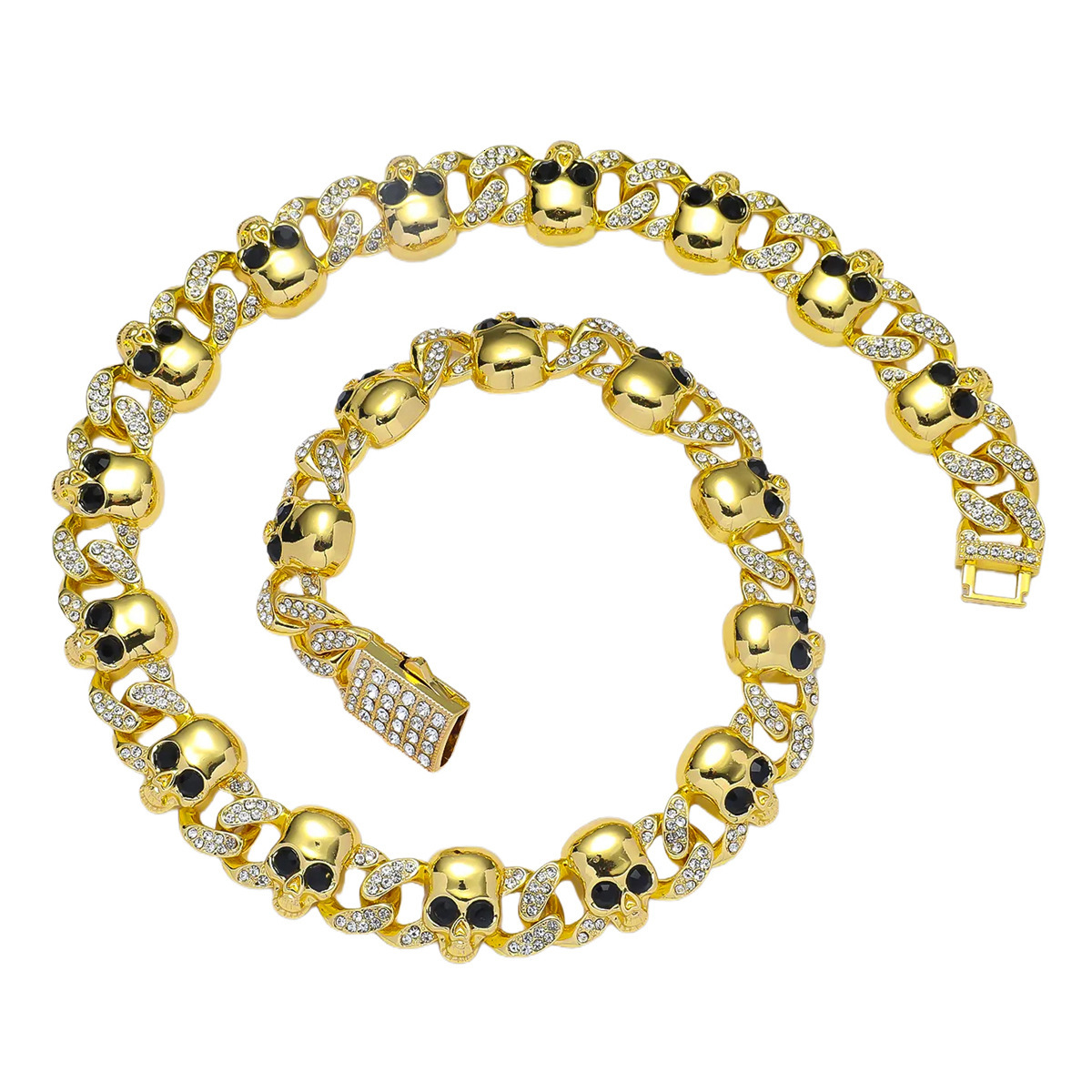 Men's Designer Necklace Punk Style Skull Cuban Link Necklace Iced Out Rhinestone Gold Plated Hip Hop Domineering Fashion Jewelry