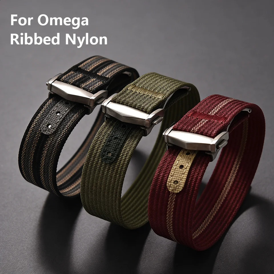 Armbanduhr aus geripptem Militär-Nylon, 18 mm, 20 mm, 22 mm, Faltschließe, FKM-Gummi, Sportarmband für OmegaTudorSeiko Herrenarmband 260520