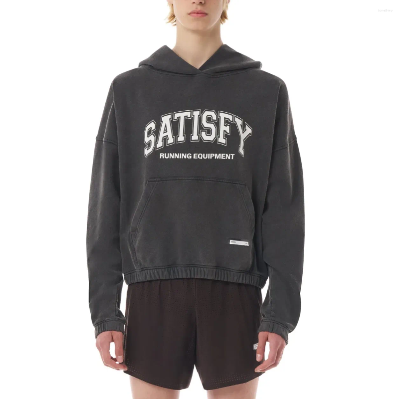 Men's Sweaters SATISFY Meets SoftCell Retro Wash Do Old Letter Print Jogging Hooded Sweater