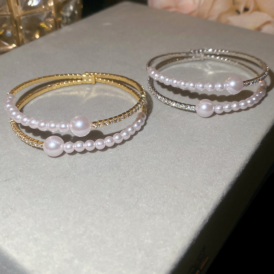 European American cross-border ultra-shiny diamond-encrusted pearl open bracelet, exquisite fashionable, elegant and luxurious, high-end women -image-1106838062