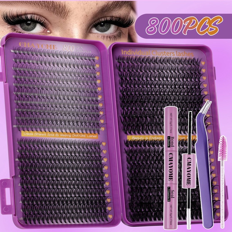 Fluffy Wispy DIY Individual Eyelashes Soft Lightweight DIY Cluster Lashes Kit with Lash Adhesive Easy to Apply, Reusable Faux Mink Lashes Natural-image-1106840414