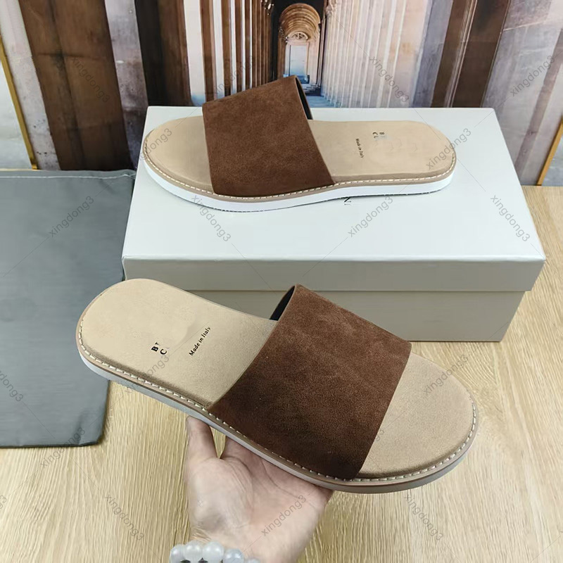 Sandales plates décontractées en cuir véritable italien pour hommes, diapositives BC, luxe silencieux, vieil argent, esthétique, 38-46
