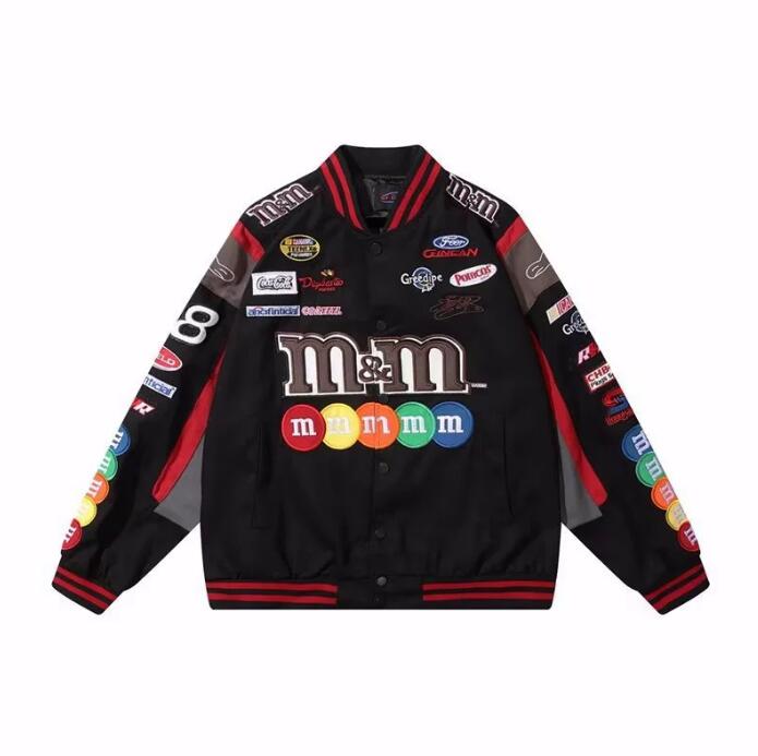Hip Hop Baseball Jackets Men Women High Street M M Embroidery Motorcycle Loose Bomber Coats Harajuku Retro Racing Varsity Jacket 240624