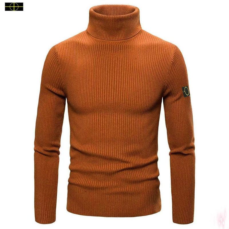 Men's Stones New Style Men's Solid Color Knitted Sweater Slim Fit Striped High Collar Sweater Islands Autumn/Winter Men's Versatile S