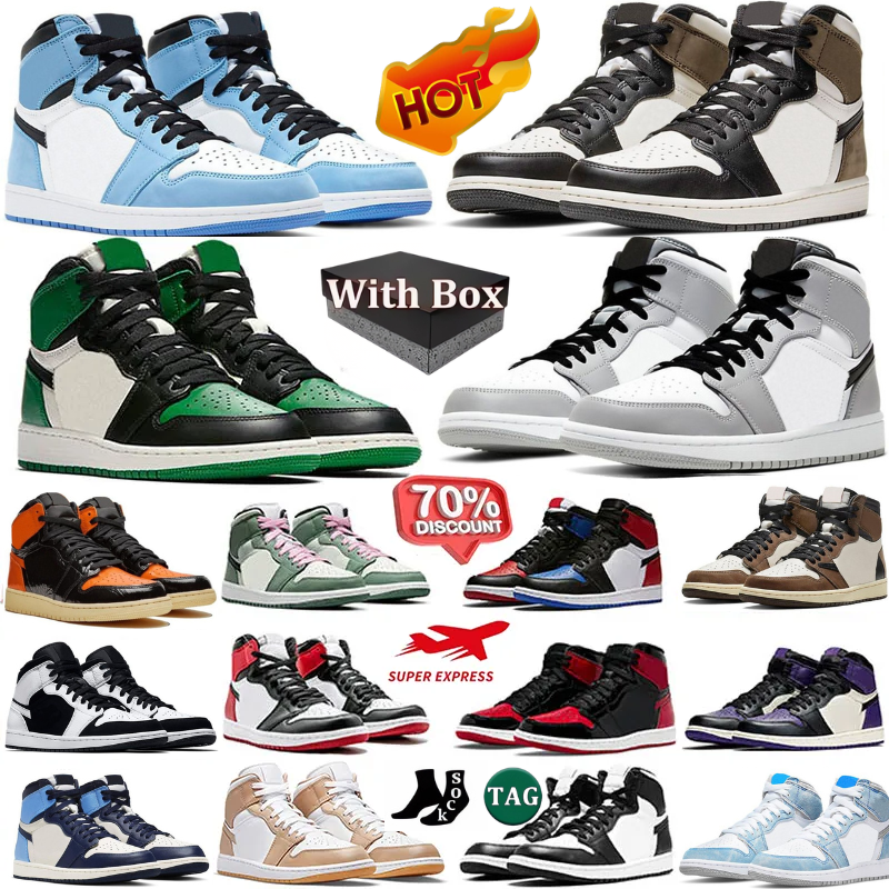 With Box low 1 Designer Basketball Shoes 1S Unisex OG High Top J1 Sneakers Blue Hyper Royal Smoke Grey Chicago Red Dark Mocha Digital Pink Sports Tr