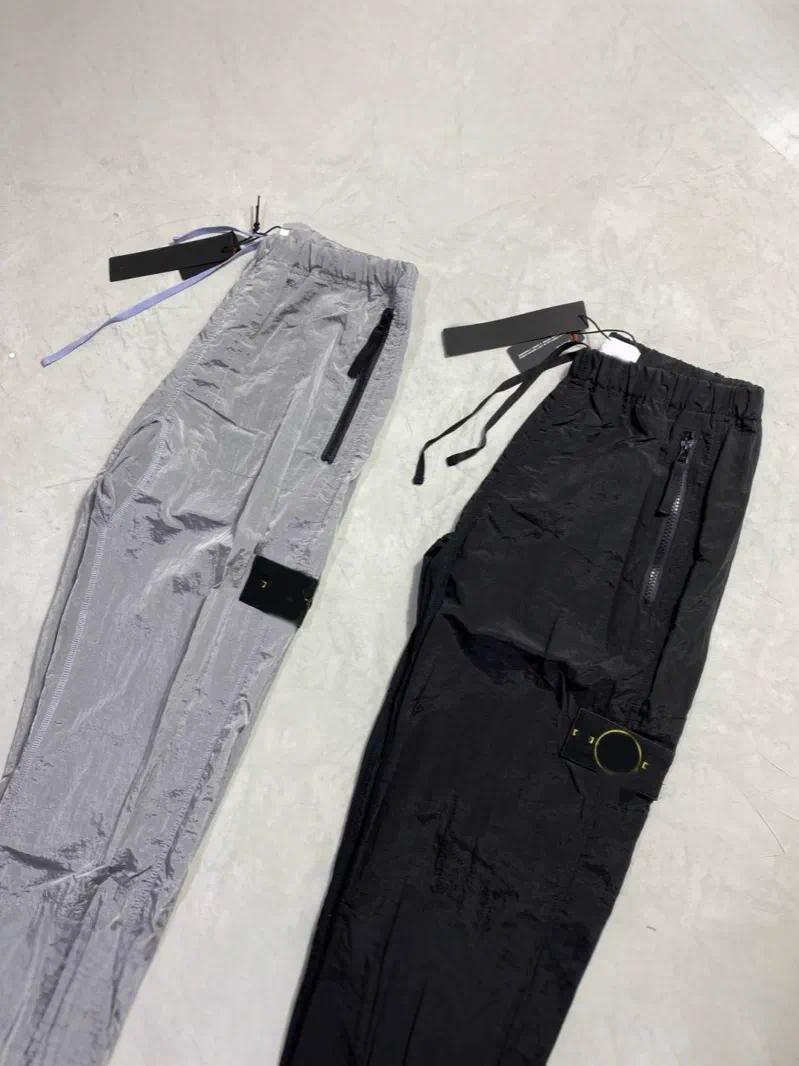 Men Cityboy Nylon Parachute Cargo Pants Multi Zipper Pocket Drawstring Waist Vintage Outdoor Loose Streetwear Functional Trousers