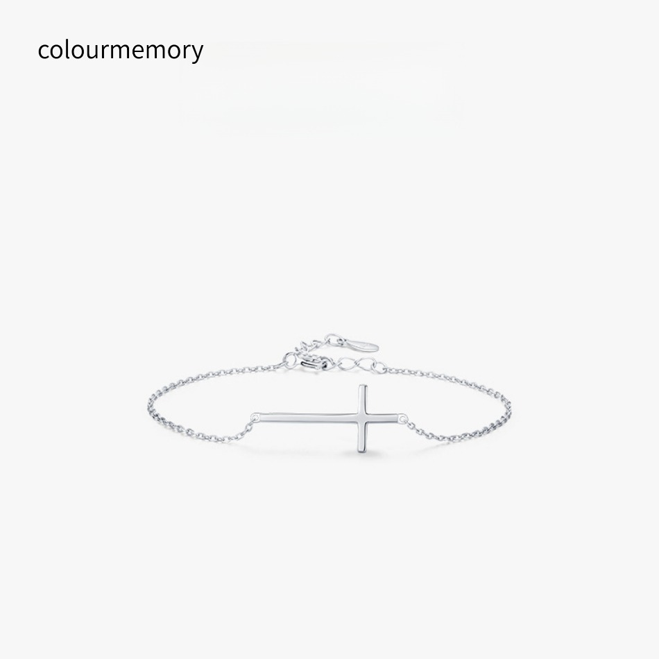 Sideways Cross Bracelet 925 Sterling Silver, Adjustable Lobster Clasp Minimalist Delicate Chain Bracelet for Women, Hypoallergenic Daily Wear & G-image-1106849768