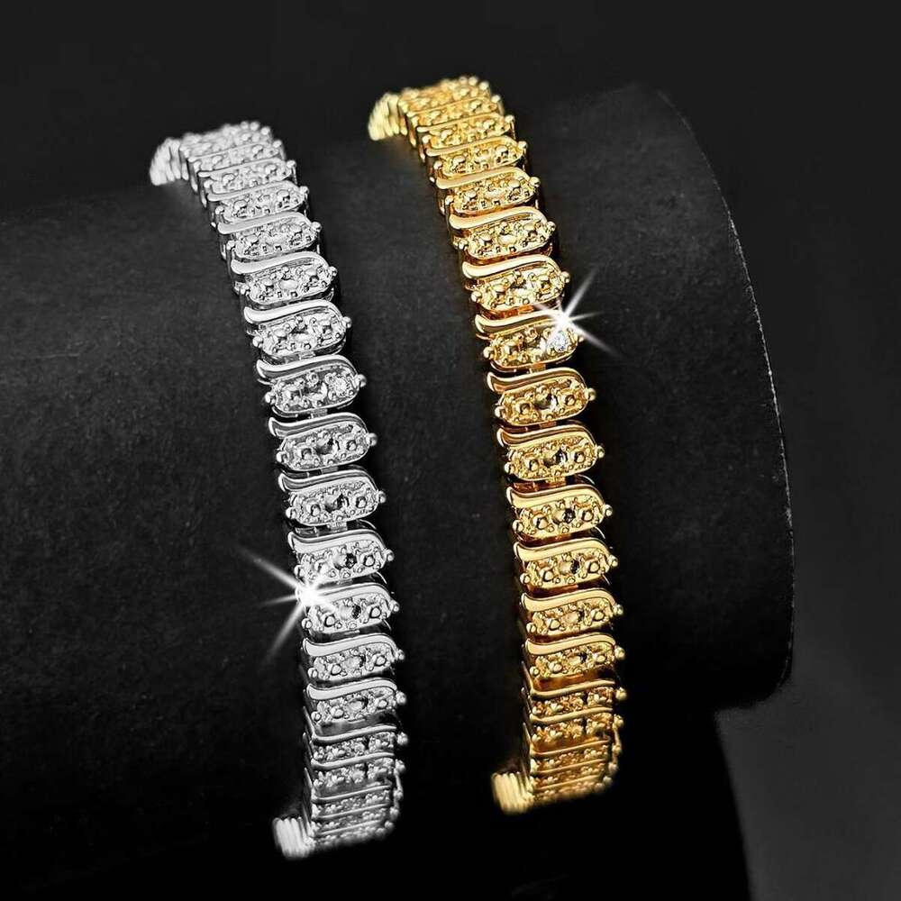 Solid women Hard Bangles European American Fashion Unique Thick Chain Rectangular Zircon Gold Silver Elegant And Stylish Tennis Bracelet With Full D