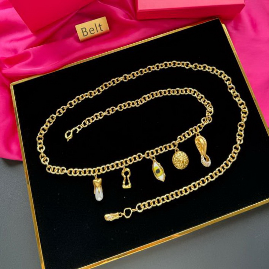 Five Sense Organs Pendant Belts Trendy Designer Fashion Waist Chain Belt Corset Body Metal Lanyards For Women's Dress Jeans Schiaparelli Waist