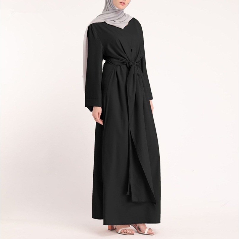 (1853) nouvelle belle Robe à la mode de couleur unie élégante Simple avec ceinture de connexion