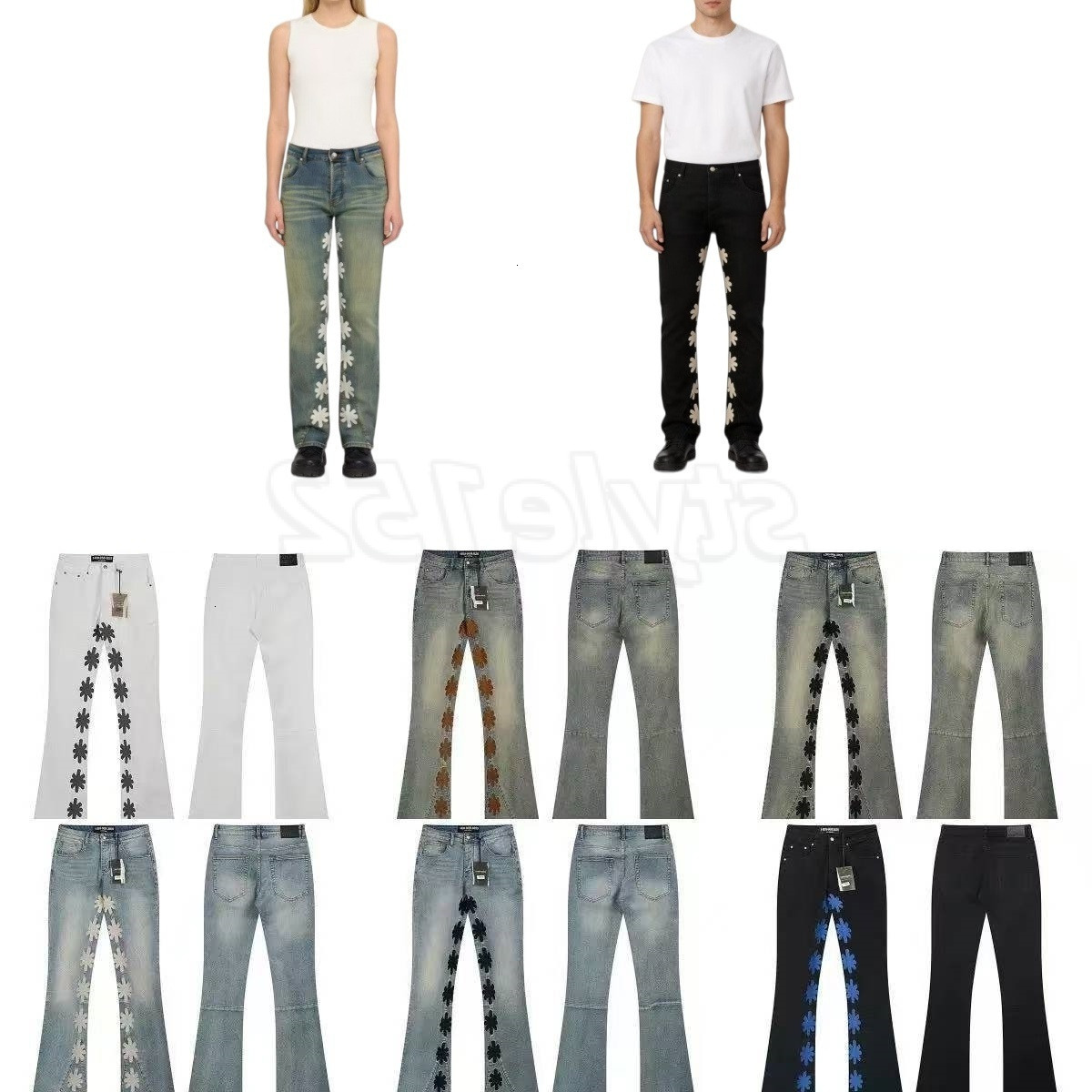 Vente chaude Designer de qualité miroir Jeans pour hommes Lost shdws Hommes Femmes Denim Pantalon Couleur Broderie Fleur Logo Lostshdws PantalonM