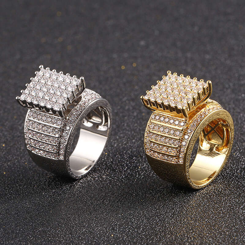 European and American Cross-Border 18K Real Plated Micro-Inlaid Zircon Hip-Hop Hiphop Trendy Gold Ring One Piece Dropshipping