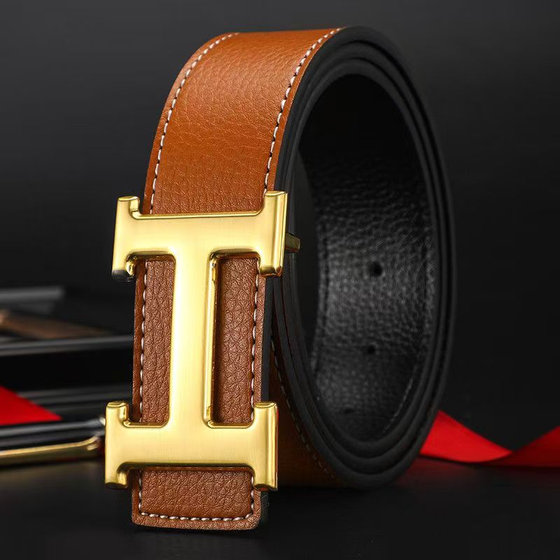 life Men's Designer Litchi festival 2026 casual New happy With Texture Smooth Buckle H buckle Fashion Casual Trend Versatile Middle aged Luxury