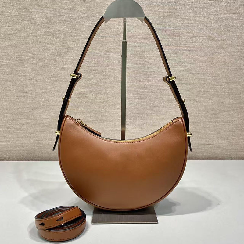 luxury women 12a high quality designer half moon bags summer bags Vintage crossbody bag Smooth genuine leather single shoulder bag Caramel brown