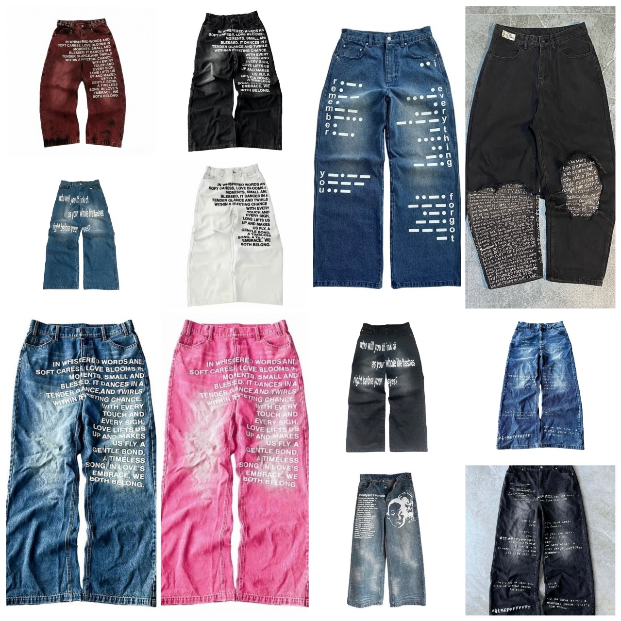 Jeans pour hommes Y2K Baggy Pantalon large jambe à la mode Spray Lettres blanches Dialogue Imprimer Vintage Harajuku Hommes Femmes Black Street W
