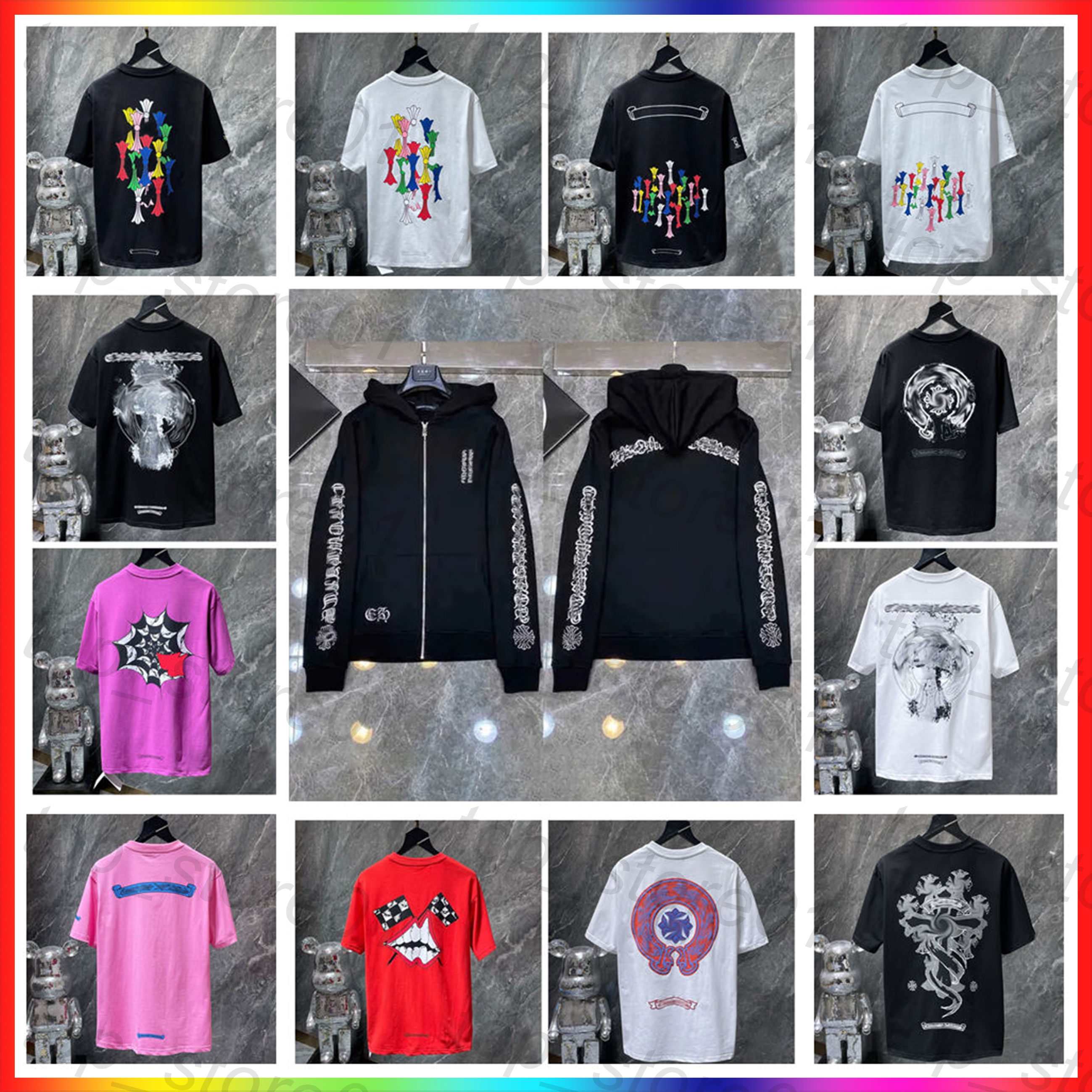 5A Designer hoodie men's chrome hoodie men long sleeve jackets embroidered horseshoe sanskrit cross graphic tee fashion high quality zippere-image-929330199