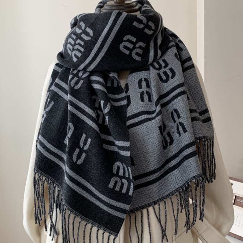 MM Luxury style autumn winter double sided letter tassel women's soft and warm cashmere scarf high end multifunctional cold resistantAAAA