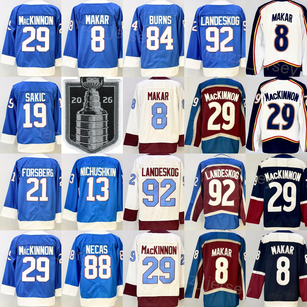 Stanley Cup 2026 27 Hockey 29 Nathan MacKinnon Jerseys Mens 8 Cale Makar 92 Gabriel Landeskog 84 Brent Burns 13 Valeri Nichushkin88 Martin Necas Joe
