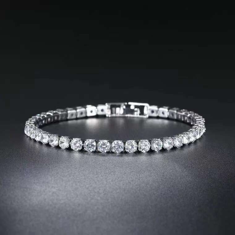 Round 4mm Hip-hop Bracelet With Single-row Chain, Full Of Diamonds, Fashionable And Exquisite Jewelry-image-1106997667