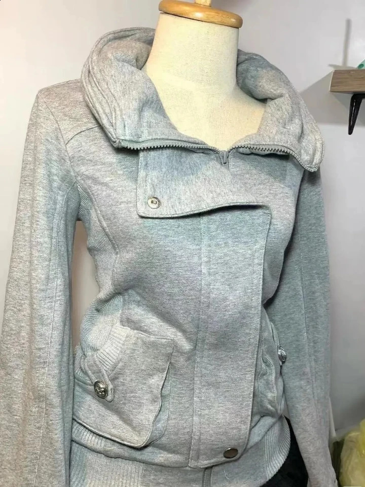 Felpa con cappuccio retrò grigia per moda vintage di fascia alta Felpa con cappuccio primavera autunno Giacca da donna 260520BJ 58