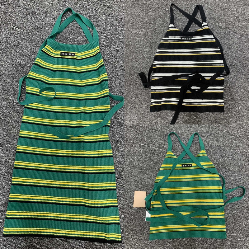 Femmes Sexy dos nu Camisoles concepteur Y2K rayé tricoté débardeur vacances d'été coupe ajustée cravate robe Resortwear